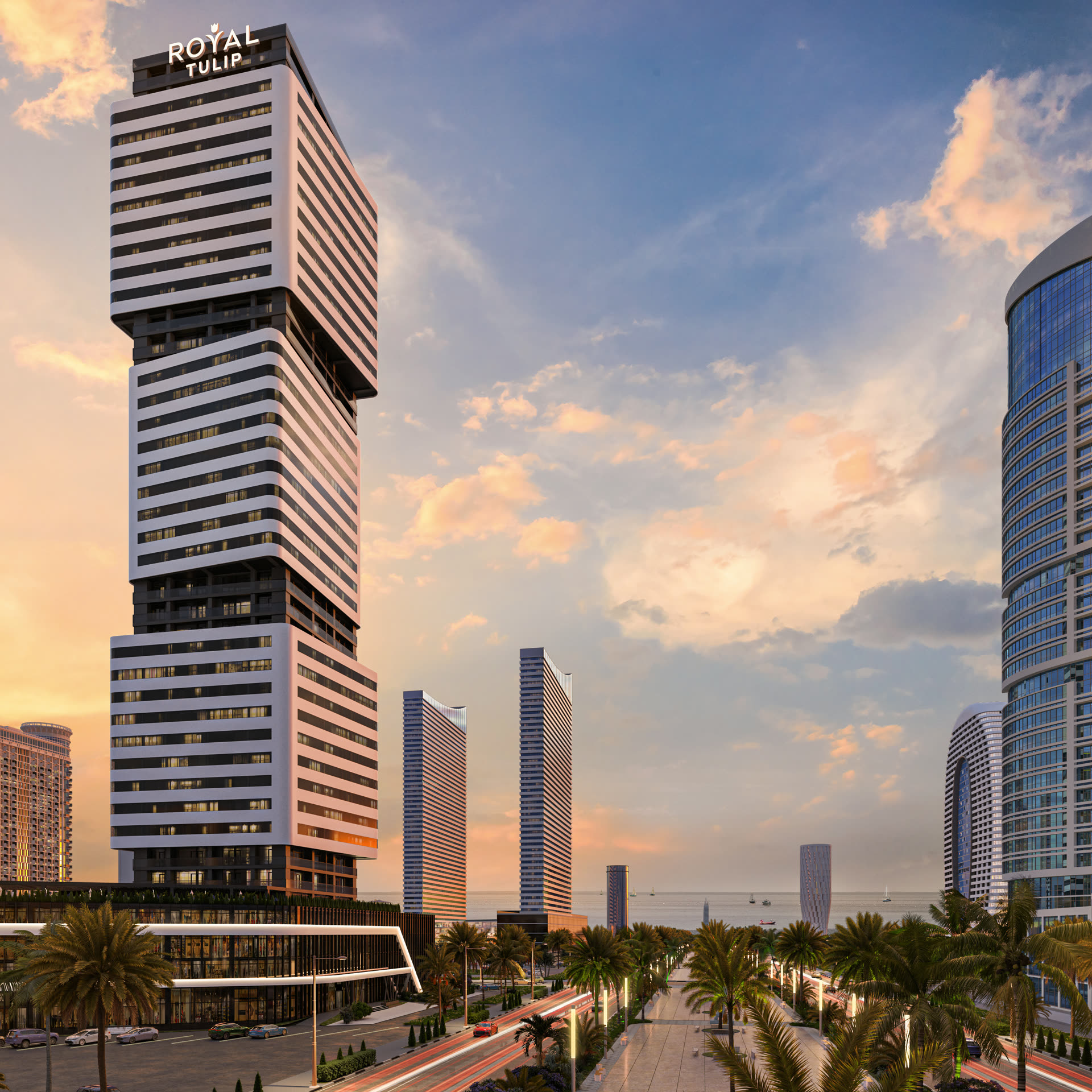 CUBE — dusk view from the boulevard
