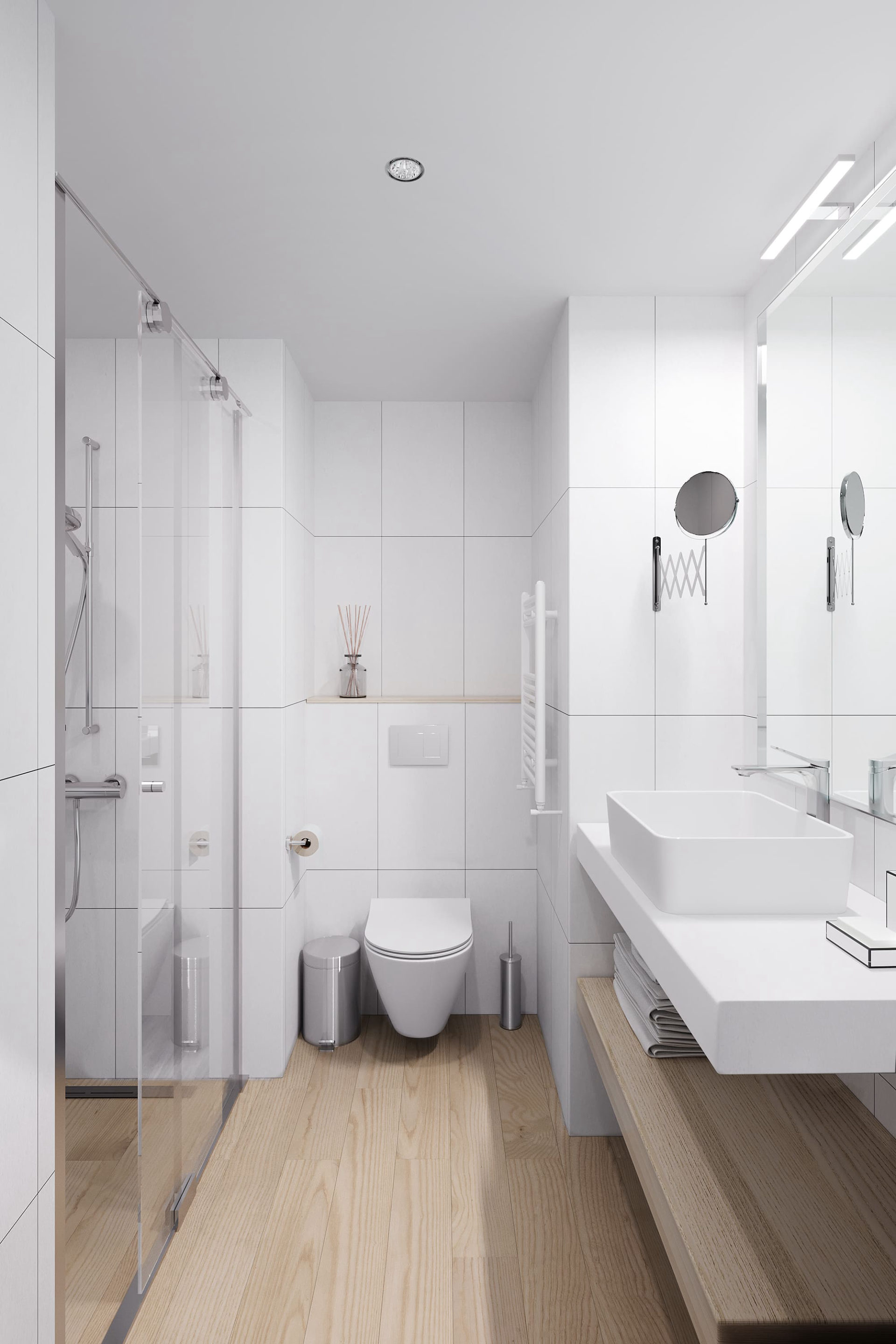 One-bedroom, warm finish — bathroom