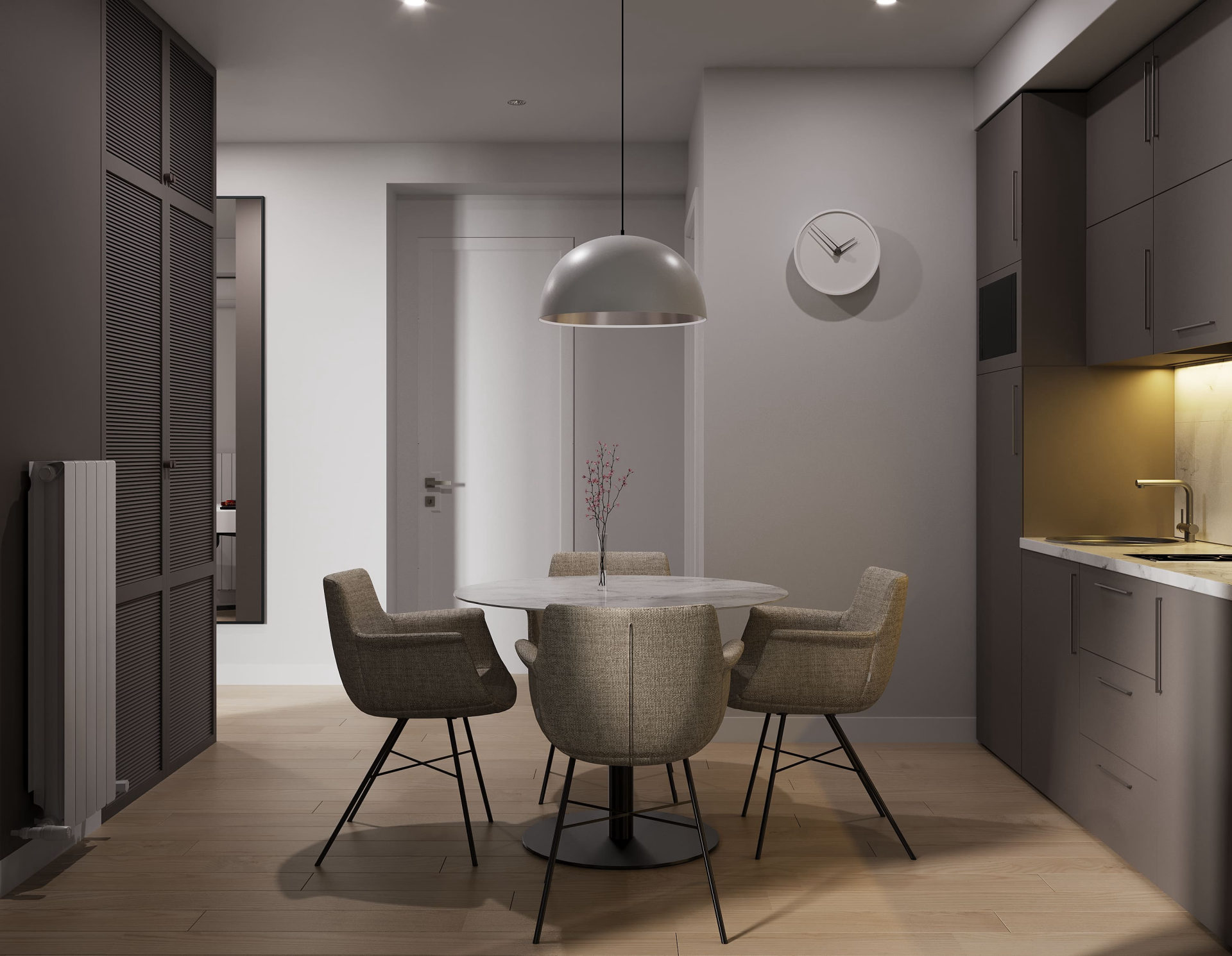 One-bedroom, warm finish — styling detail