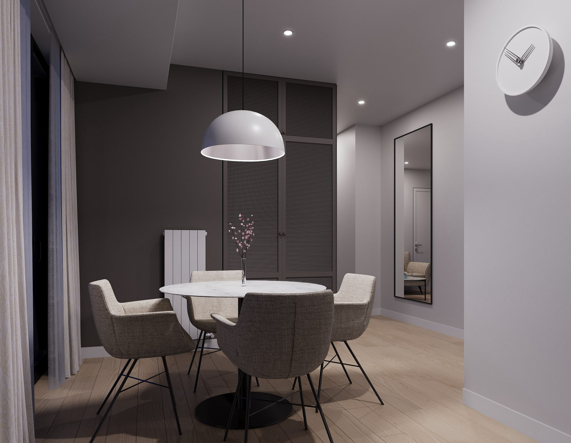 One-bedroom, warm finish — kitchen