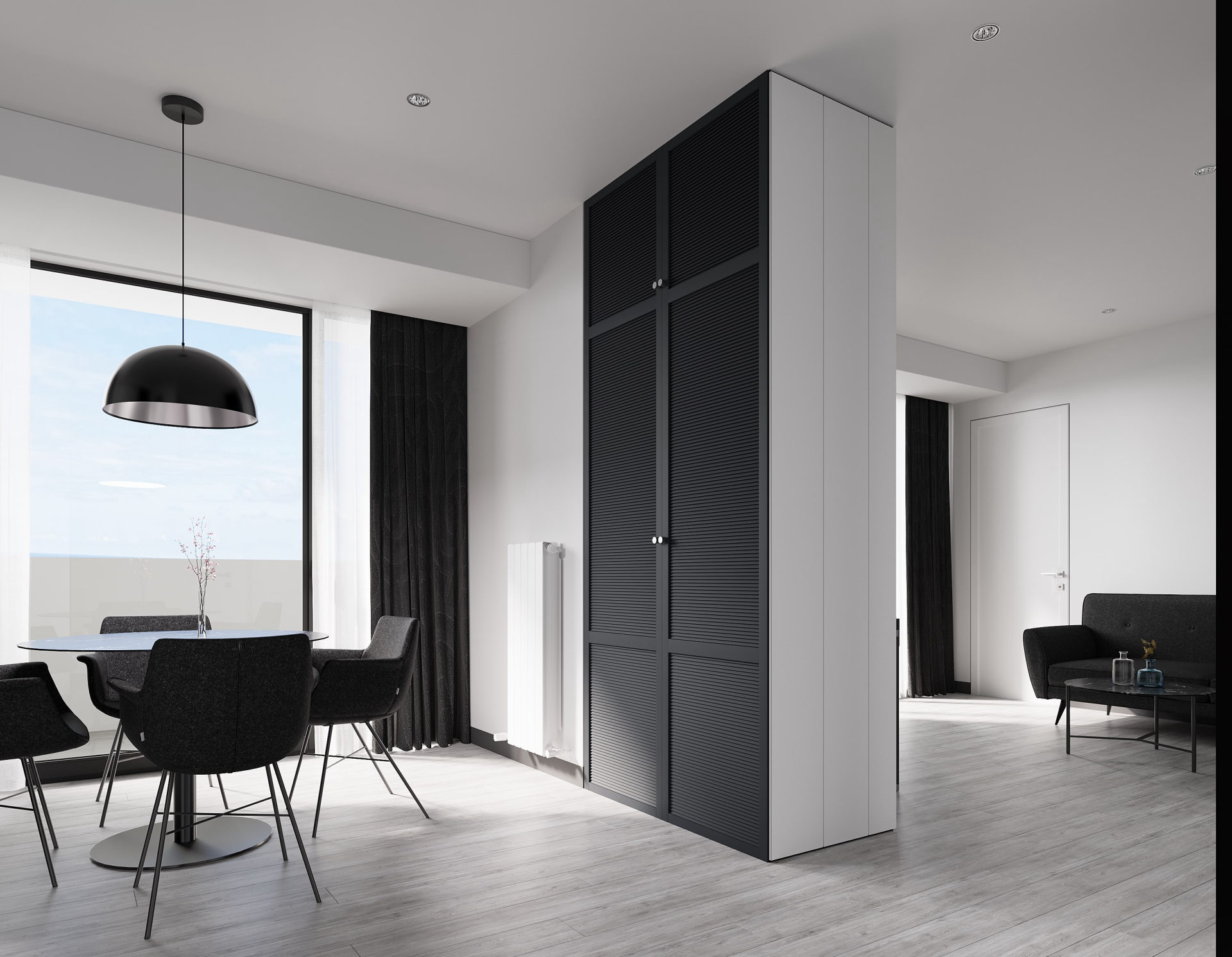 One-bedroom, cold finish — living area