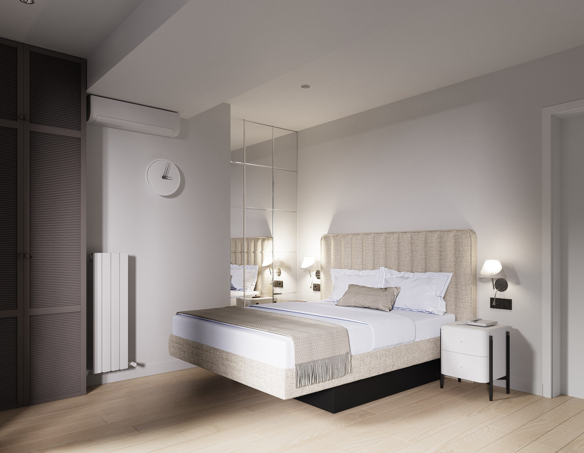 Studio, warm finish — bedroom & wardrobe